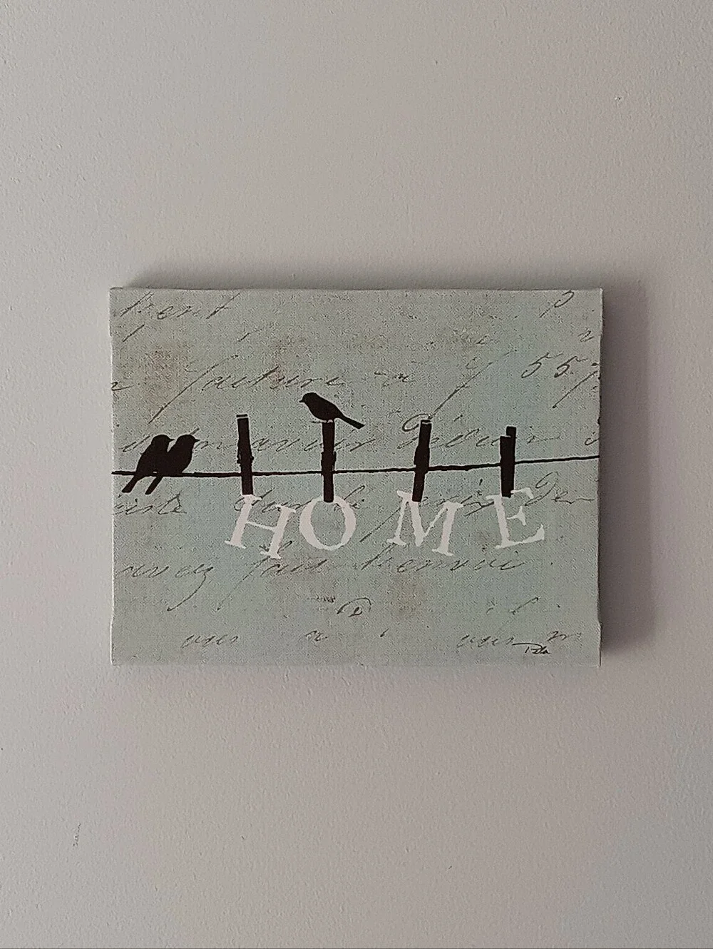 Love Birds On Clothesline Home Wall Decor Plaque Aqua Blue Black White 8